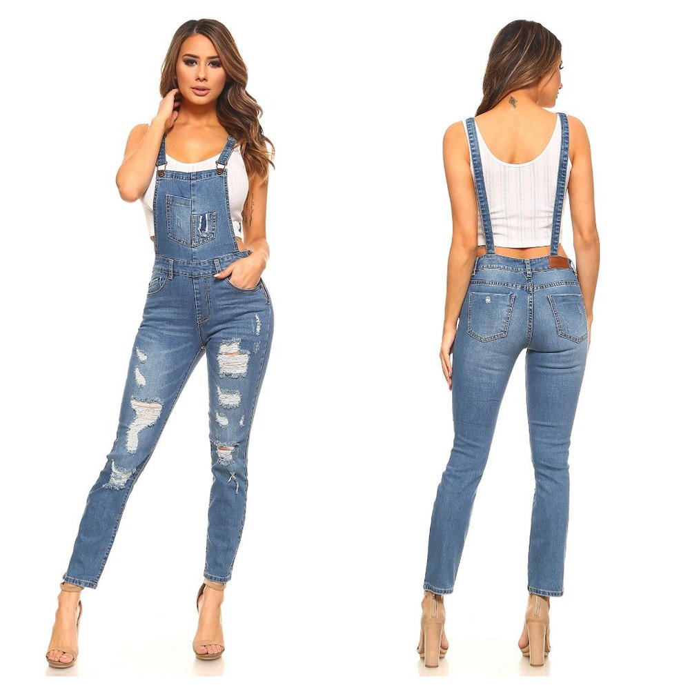 Monkey Ride Jeans Distressed Stretch Destroyed Denim Overalls